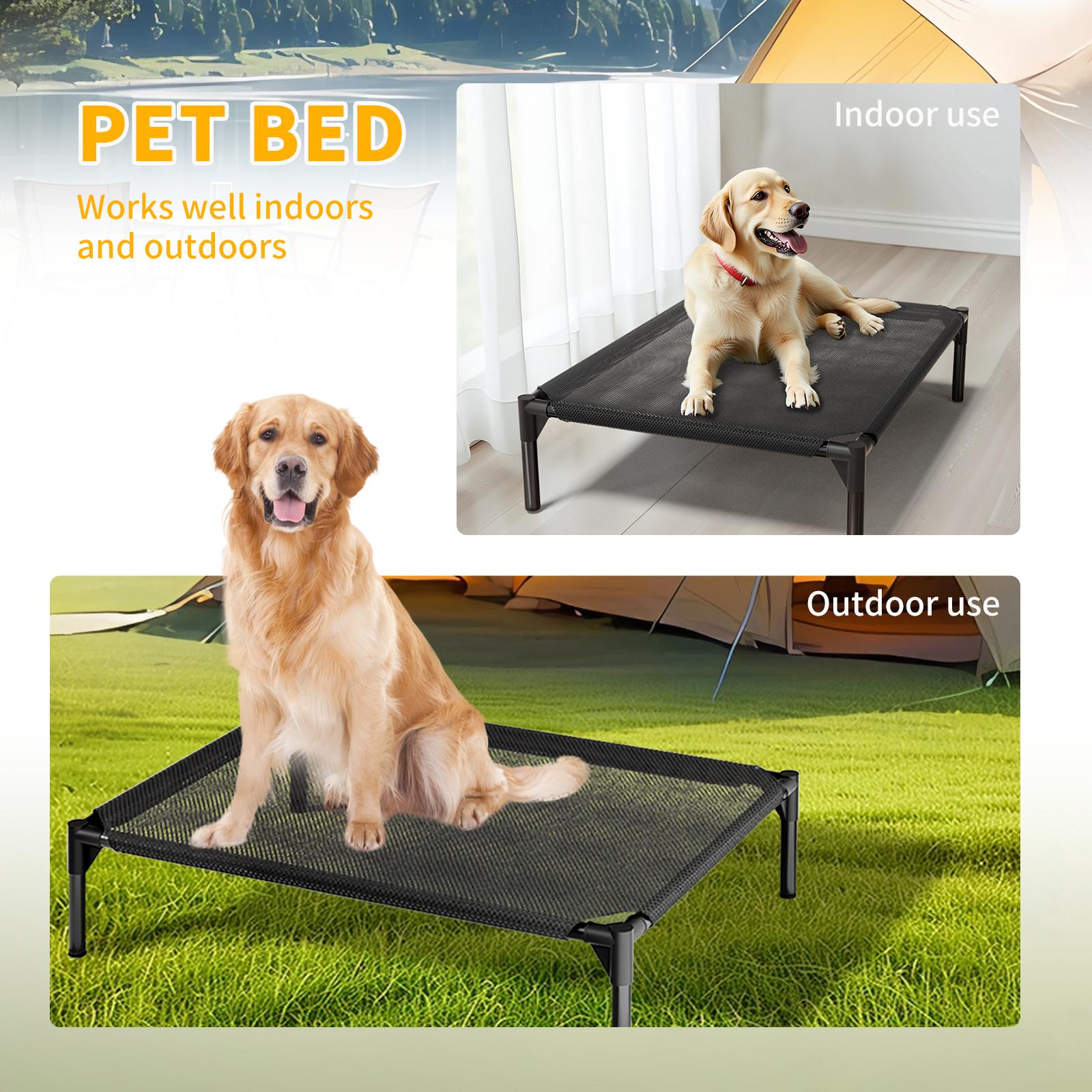Elevated Raised Dog Cot Bed, Waterproof Breathable Oxford Mesh Off-Ground Pet Bed with Sturdy Steel Frame, Moisture Resistant Indoor Outdoor Camping Cooling Dog Bed, Washable Pet Cot in Black Gray S M L Sizes for Small Medium Large Dogs Cats