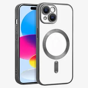 Apple iPhone 15 (6.1) - Clear TPU Cover Back Case with Black Protective Lens Ring Cover Edge Bumper Compatible with MagSafe Charger Accessories Protection Protector Shockproof Casing Cellphone