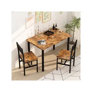 3 Piece Dining Table Set, Small Industrial Kitchen Table And 2 Chairs, Kitchen Breakfast Dining Table Set, Breakfast Table Set For Dining Room, Living Room, Apartment, Small Space