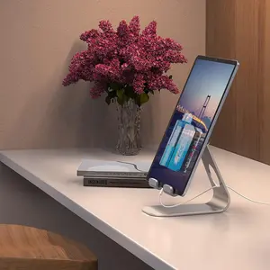 Fooggeer Cell Phone Stand, Fully Adjustable Foldable Desktop Phone Holder Cradle Dock Anti-Slip Base Convenient Charging Port, Fits All Smartphones For Apple Iphone 17 16 15 Samsung Premium iPad Stand for Desk, iPad Holder Kindle Holder Cellphone