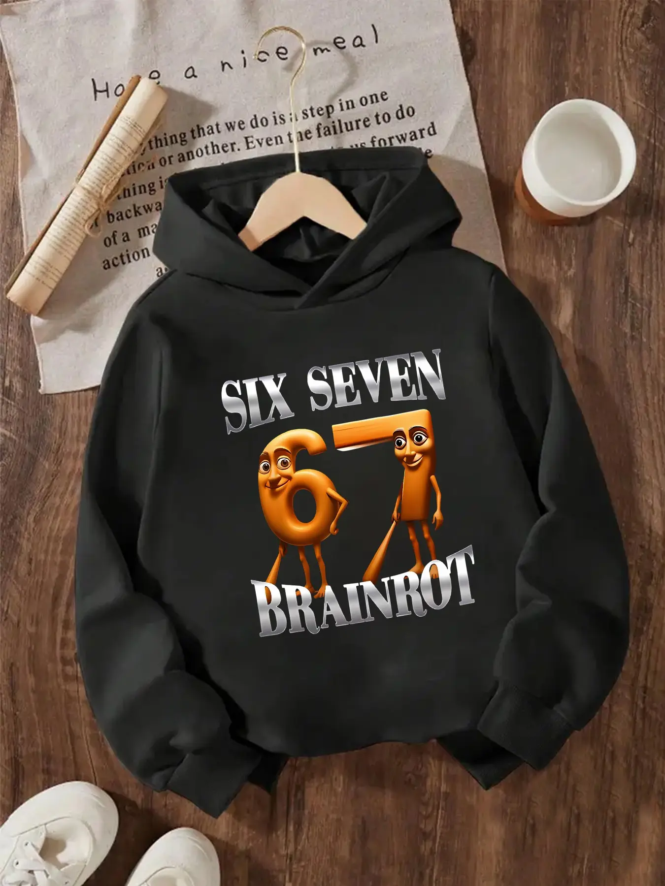 New Spring And Autumn Children's Clothing, Boys And Girls' Creative Hooded Sweatshirts, Cartoon Print Sweatshirt, Brainrot Six Seven 67 Printed Tops, Trendy, Casual, Daily Wear Versatile And Suitable For All Occasions, Ideal Gift Choice