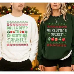 Matching Holiday Sweatshirts, Funny Couples Ugly Xmas Sweatshirt, Inappropriate Christmas Crewneck Tee, Cozy Festive Outfit for Couples