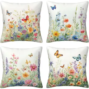 Spring Pillow Covers 18x18 Set of 4 Throw Pillows Cover   Sofa Couch Pillow Cases for Farmhouse Indoor Home Decor Decorations