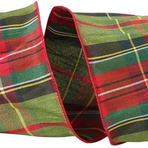 Green and Red Plaid Holiday Ribbon 4" x 15 Yards Double-Sided Wired Christmas Ribbon for Festive Decor