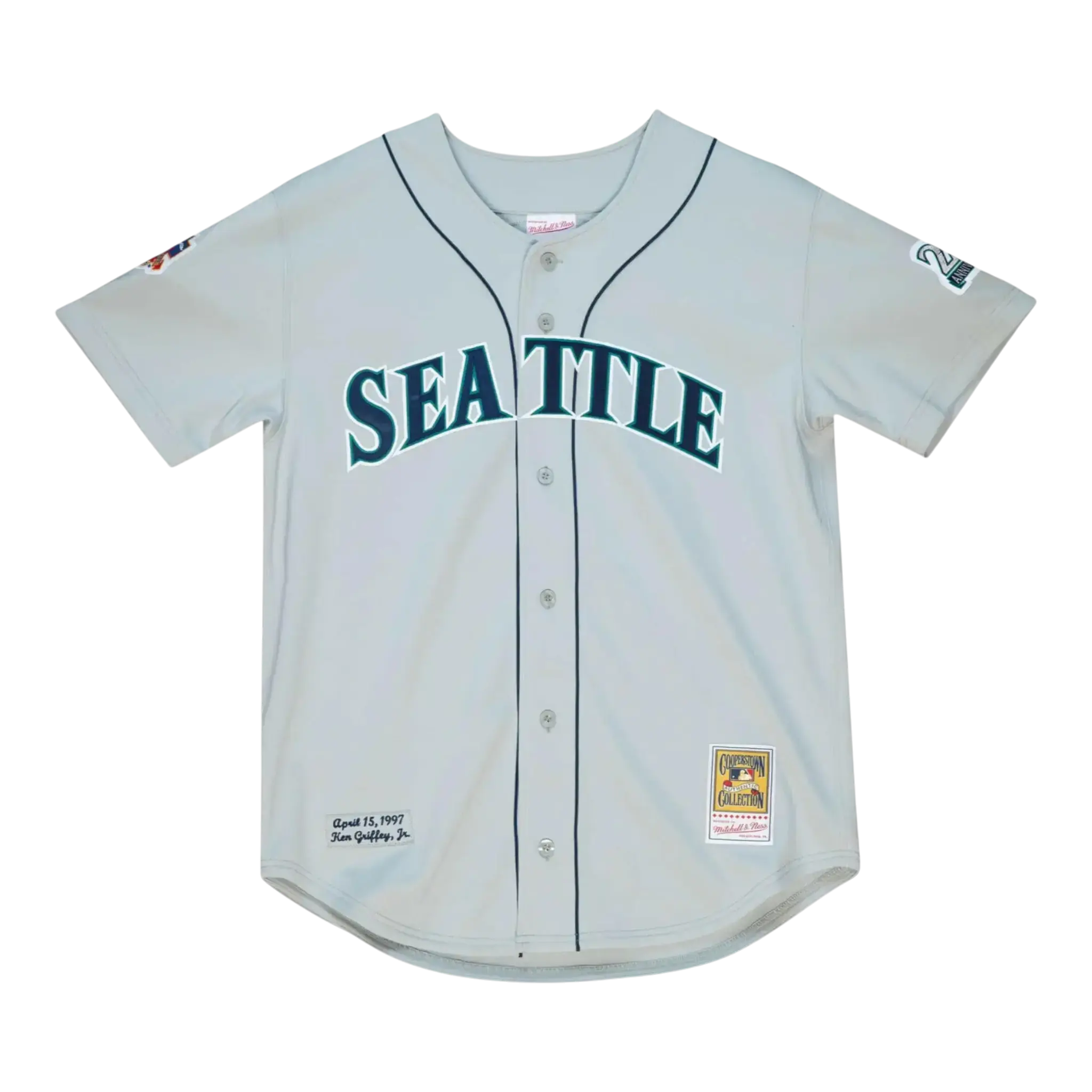 Mitchell & Ness Authentic Seattle Mariners 1997 Ken Griffey Jr. Baseball Jersey in Grey | Men's