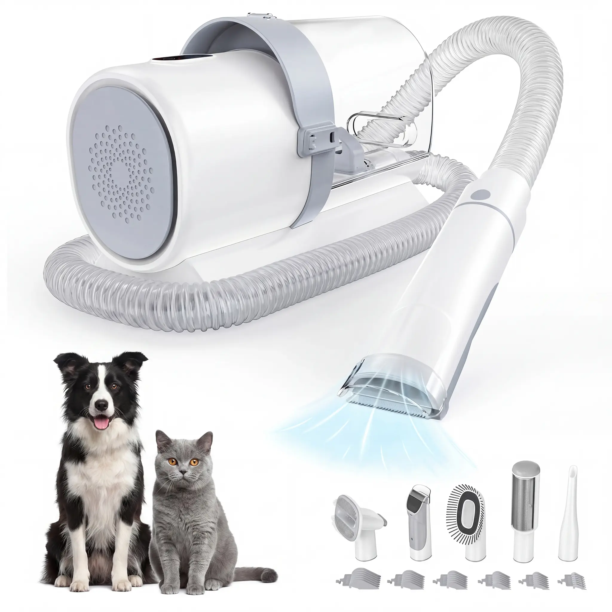 Professional Pet Grooming Vacuum Kit – 2.5L Large Dust Cup, 3 Adjustable Suction Modes, Cordless Clippers & 5 Attachments, Low-Noise Dog & Cat Hair Trimmer