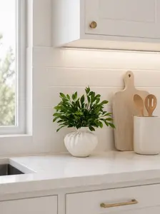 ARTIFICIAL GREENERY ARRANGEMENT IN TEXTURED CERAMIC VASE