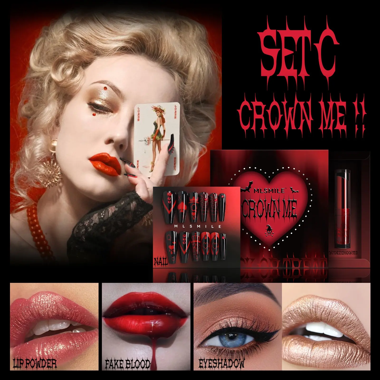 Halloween Lipstick Makeup Set Long Lasting Waterproof Sweat Proof Lip Glossy Glitter Eyeshadow Nail Art Tools Lip Glaze Holiday Gifts Cosmetic