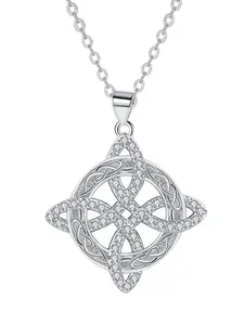 Witch's Knot Necklace with zircon Trinity Knot for good luck. Talismanic witchcraft symbol CZ pendant, spiritual amulet for men and women. Perfect gift for Mother’s Day, Graduation, Valentine’s Day, Halloween and Christmas.