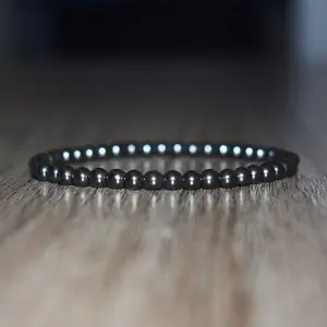 Natural Handmade Hematite 4mm Round Beads Healing Crystal Stretch Men Women Bracelet Meditation Protection Gemstone Beaded