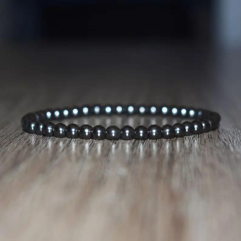 Natural Handmade Hematite 4mm Round Beads Healing Crystal Stretch Men Women Bracelet Meditation Protection Gemstone Beaded