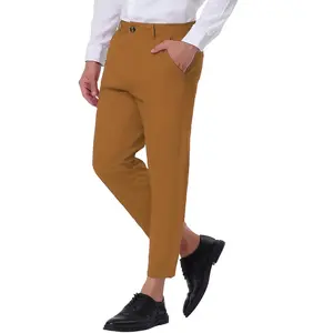 Lars Amadeus Men's Cropped Dress Business Pants Straight Fit Flat Front Suit Trousers Brown 32