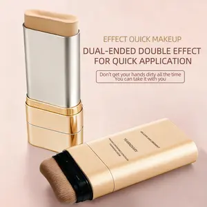 Dual-Ended Concealer Foundation Hybrid Stick with Brush Head, Lightweight Radiant Finish Hydrating Flawless Coverage, Long-Lasting Makeup for Daily Commute, Outdoor Travel, Dates
