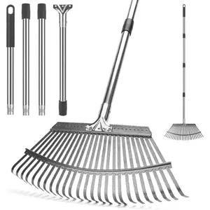 Leaf Rakes, Rake for Leaves 25 Tines 18.5" Wide, 62" Long Handle Rakes for Lawns Yard Grass Flower Beds
