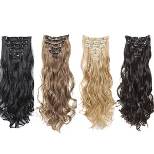 [Instant Glam] 7-Piece Clip-in Hair Extensions Full Head Set| 18-30 Inch Long Wavy Curly Synthetic Hairpiece| Natural Looking Ombre Balayage Hair for Women| Heat Resistant DIY Hair Volume Boost