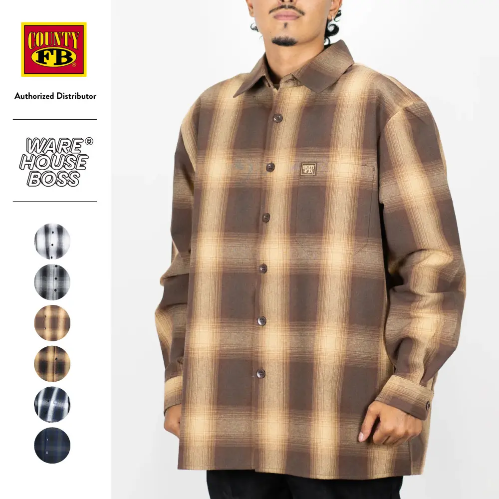 FB COUNTY Men's Long Sleeve Checker Flannel Shirts FBCOUNTY Casual Two Toned Plaid Short Sleeve Checker Pattern Shirts Pocket Hip Hop Harem