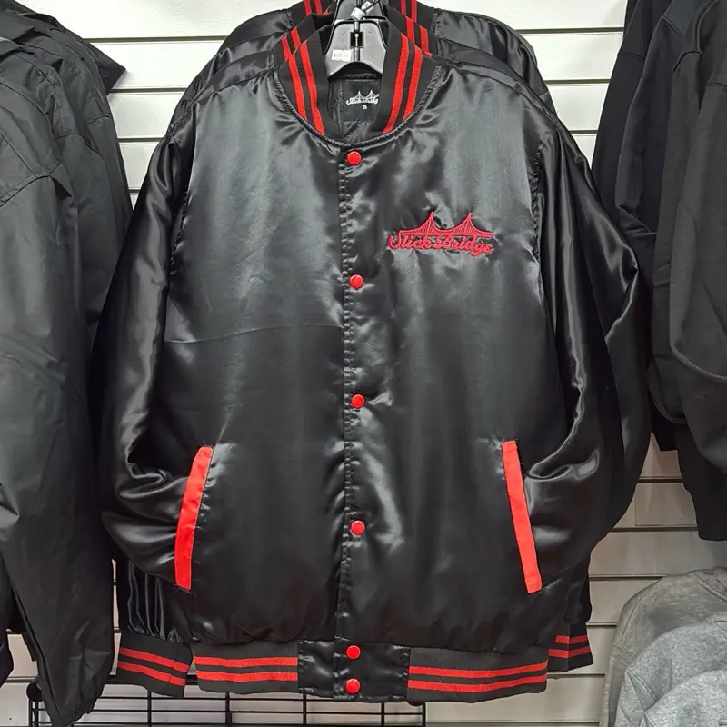 Slickbridge Black Letterman Jacket with Red Accents - Stylish and Durable for Everyday Wear