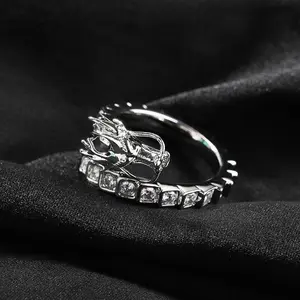 [ICE HUE] 18K Gold Vacuum Plated Copper Artificial Zircon Ring - 5A+ Sri Lanka Zircon, 3D Dragon Design, Miami-Italy-Mexico & Micro Inspired, Unisex Luxury Costume Jewelry, Daily Wear, Gift Idea, Classic-Hip Hop-Simple-Sporty Styles, Artificial Zircon Rin