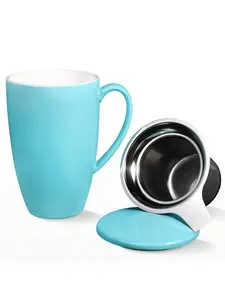 【Christmas Gift】16OZ Ceramic Tea Cup With Stainless Steel Filter, Tea Infuser And Lid, Suitable For Loose Leaf, Coffee, Cocoa And Milk, Tea Gift For Tea Lovers, Tea Infuser Cup Drinkware Mug Tumblers Mint Green