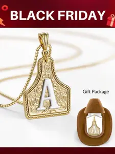 Western Jewelry Handmade CowTag Initial Necklace Two-Toned Gold Silver Pendant Adjustable 20 Inch Chain Gift for Men Women TikTokShopHolidayHaul