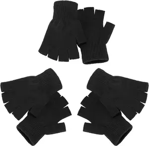 3 Pairs Half Finger Gloves for Women Men Fingerless Work Warm Soft Knit Touchscreen  Gloves for Teens Adults
