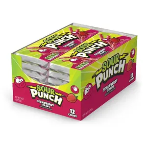 Sour Punch Straws, Sweet & Sour Strawberry Fruit Flavor, Chewy Candy, 4.5oz Tray (12 Pack)