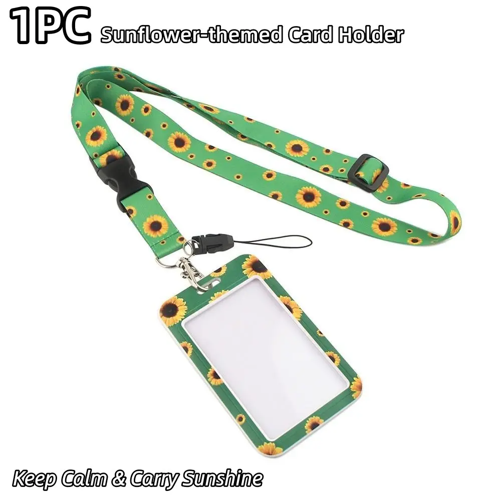 Sunflower Pattern Card Holder Set with Lanyard, Lanyards with ID Holder, Vertical ID Case, Durable Polyester, Ideal for School, Office, Events, Students, Teachers, Employees, Vertical Design, Lanyard Badge Holder