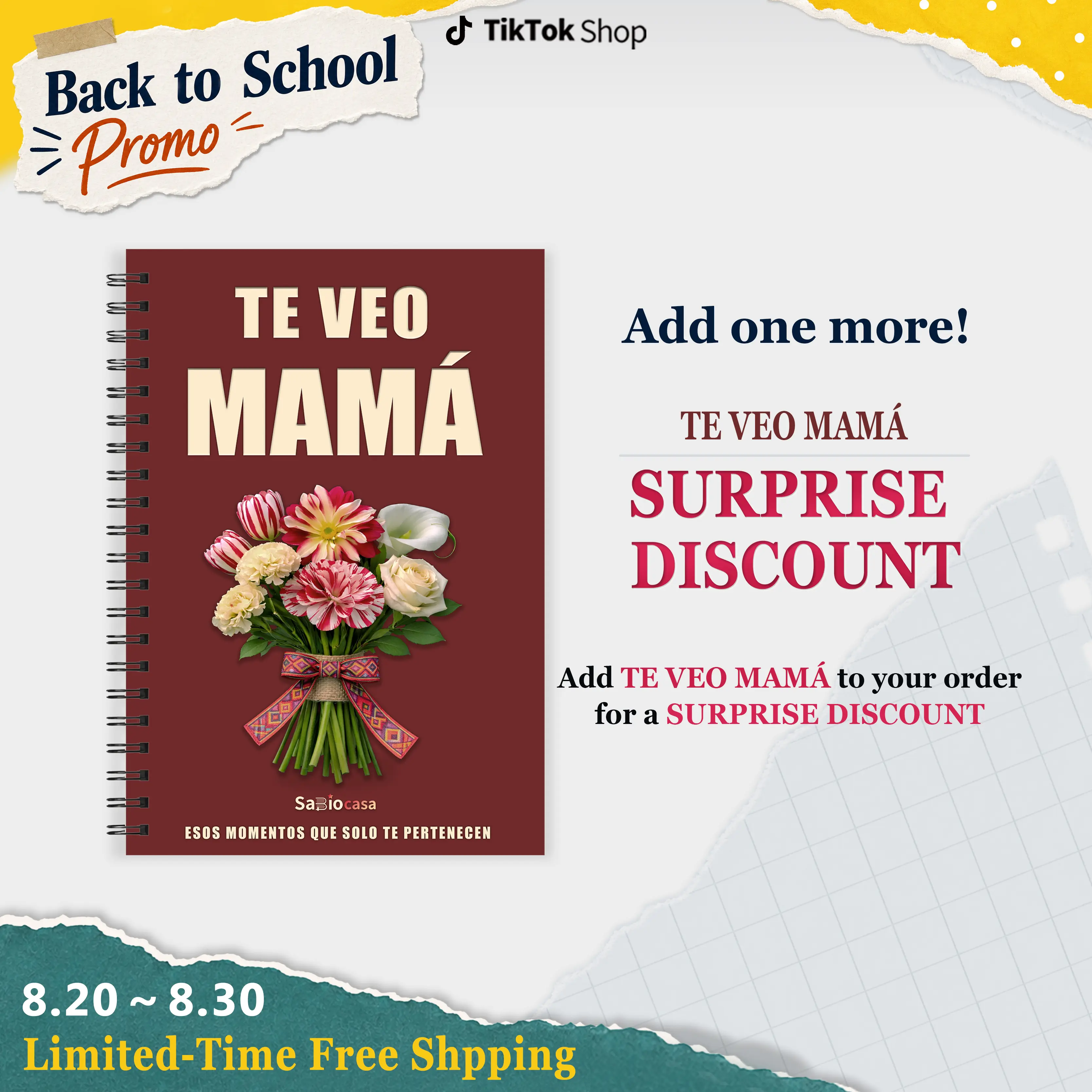 TE VEO MAMÁ Fill-in-the-Blank Mom Journal, Meaningful Gift for Mom