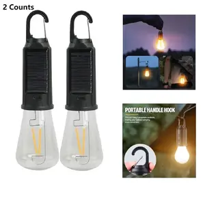 2-Pack USB & Solar Rechargeable Camping Lights, 3 Lighting Modes, Portable Hook Flashlight for Outdoor Activities, Hiking, Emergencies