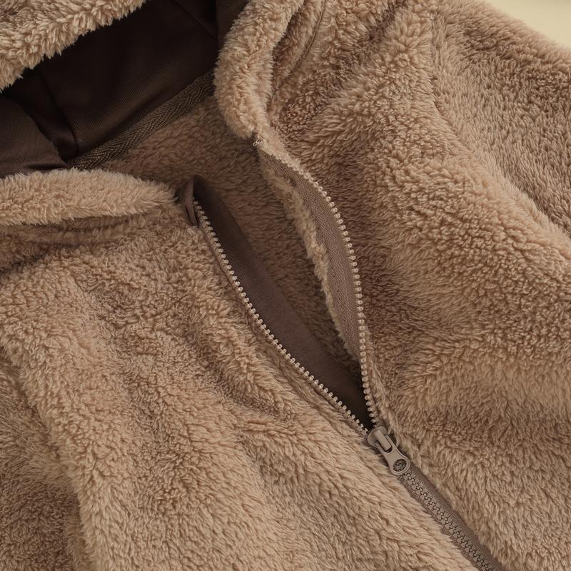 Newborn Baby Boys Girls Bear Ear Fleece Jumpsuits Outfit Long Sleeve Hooded Romper Winter Warm Snowsuit Clothes