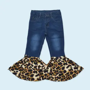 Leopard print ruffle bell bottom pants kids girls jeans
