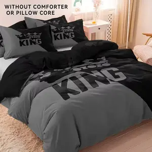 2D Print 3-Piece Crown Letter Pattern Modern Bedroom Bedding Set, Soft Breathable Polyester Fabric, All-Season Use Decorative Bedding Set