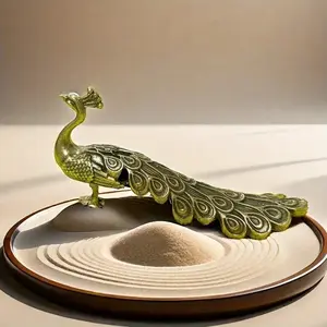 Vintage Peacock Tail Fan Decorative Item, Antique Brass Carved Symbol, Home Decoration, Entry Tabletop Craft, No Power Needed, Ornaments