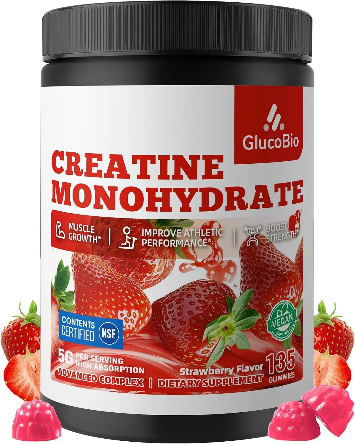 Creatine Monohydrate Gummies (5g) – Pre-Workout Energy & Muscle Growth Support for Men & Women |   Electrolyte Gummies (135 Count)