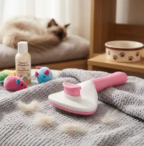 Self Cleaning Slicker Brush, Dog Cat Bunny Pet Grooming Shedding Brush - Easy to Remove Loose Undercoat, Pet Massaging Tool Suitable for Pets with Long or Short Hair Pink