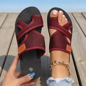 Women's Cross Strap Flat Sandals Casual Open Toe Breathable Mesh Slides Non-Slip Thick Sole Summer Beach Shoes for Daily Vacation Gift for Her