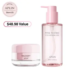 【On Sale】[APLIN Official] Pink Tea Tree Clear Skin Duo - Pink Tea Tree Intensive Cream + Pink Tea Tree Cleansing Oil Skin Moisturizer, Facial Moisturizers, Hight Moisturizing Power, Day & Night Use, CICA & Tea Tree, Acne Treatment, Korean skincare, Bundle