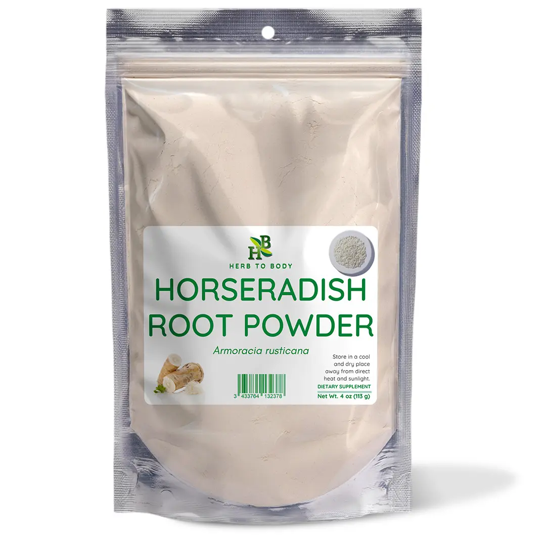 HERB TO BODY Horseradish Root Powder - 4 oz (113 g) Natural Halal Dietary Edible Spice Herbal Supplement, No Preservatives, No Artificial Colors, Vegetarian, Plant-Based