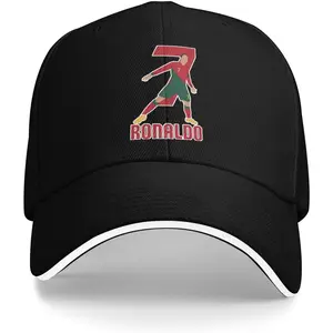 Football Theme Unisex Baseball Cap, #7 Ronaldo Design, Sandwich Cap Style, Jeans Material, Adjustable Hat