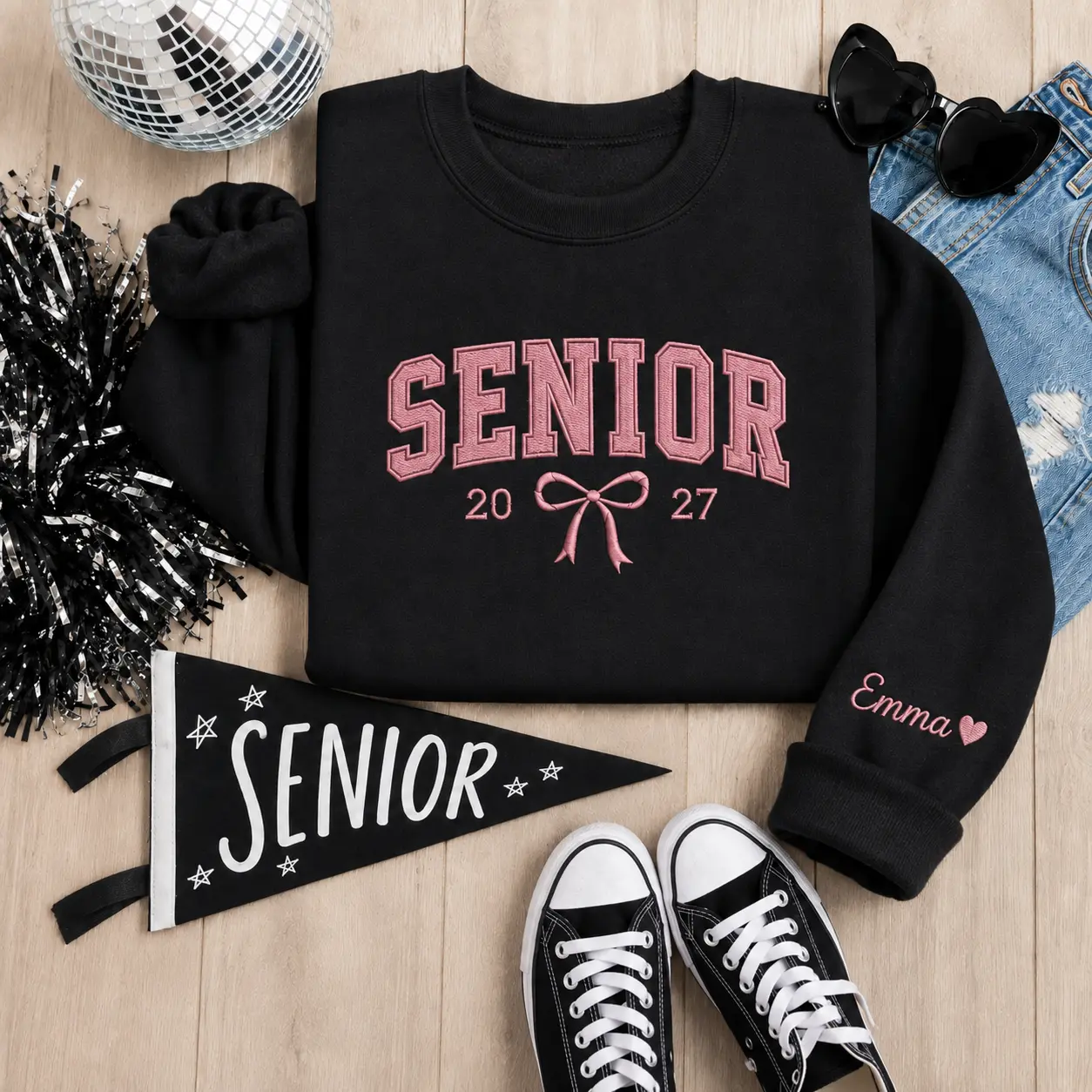 [MADE IN US]  Personalized Senior Class Sweatshirt, Custom Graduation Year Embroidered Appliqué Crewneck, Class of 2026 2027 Senior Gift
