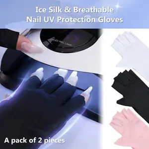 Ice Silk UPF 50+ UV Protection Gloves for Nails, 1 Pair Fingerless Gel Nail Lamp Gloves, Anti-UV Manicure Sunscreen Gloves, Breathable, Stretchy, Comfortable, Non-Shedding, Professional Salon Supplies, Nail UV Protection Equipment (Black/White/Pink)