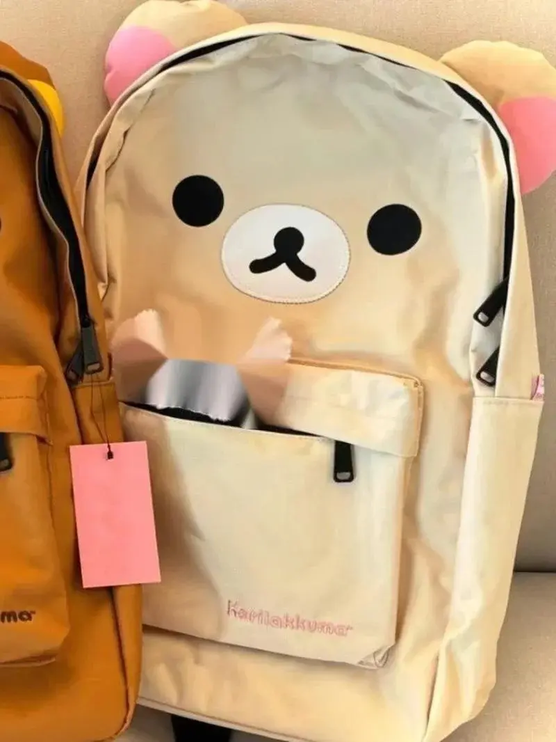 Cute Bear Rilakkumas Backpack Large Capacity Anime Cartoon Backpack Stylish Student School Bag Nylon Shoulder Bags Schoolbag