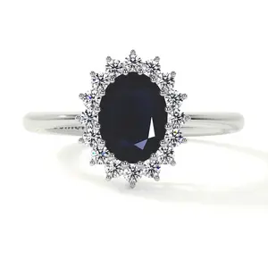 Classic Princess Diana Replica Oval Sapphire Halo Ring (1.91cttw)- RBS024-8X6-A
