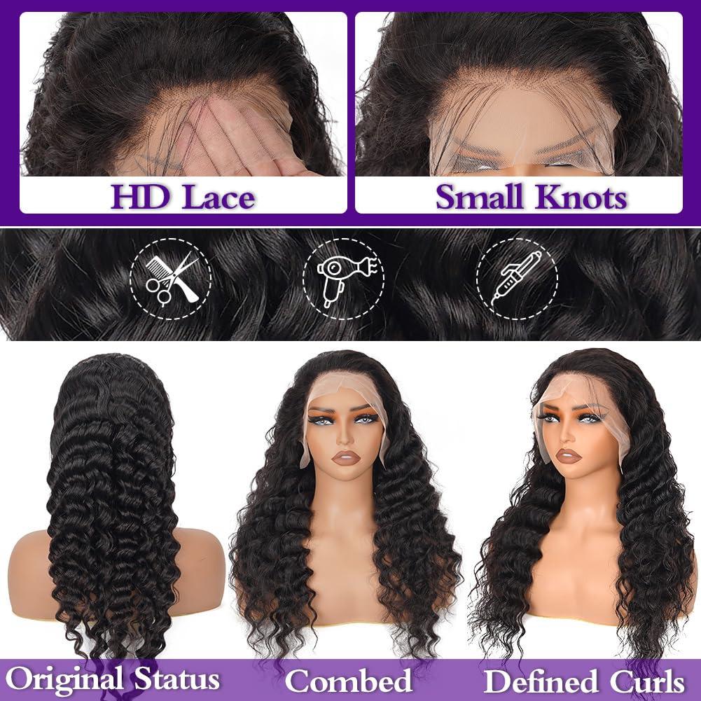 Bling Hair Deep Wave Lace Frontal Wig Transparent 13x4 13x6 HD Lace Frontal Human Hair Wigs Curly Human Hair Lace Frontal Wigs For Women #SummerVibes