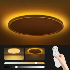 Ultra-Thin 12 Inch White LED Flush Mount Ceiling Light with Remote Control, 5 Color Temperatures 2000K-6000K, 24W 2400LM, Night Light Function, Round Modern Design for Bedroom