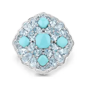 Silver Natural Turquoise Cluster Ring