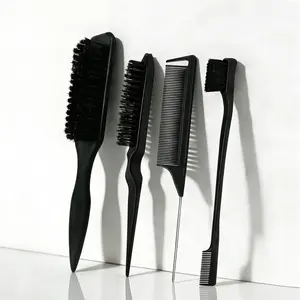 4pcs Unisex Sharp Tailed Beard Brush, Men's Vintage Oil Head Styling Brush, Beard Brush, Women's Slick Back Hair Brush For Sleek Ponytail Bun & Smoothing Hairs, Flyaways, Edge ControlBackcombing & Sectioning & Parting For Barber Travel Holiday Essentials,