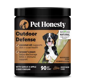 Pet Honesty Flea and Ticks Prevention, Chewable Dog Treats Supplement with Coconut Oil for Skin, Coat & Immune Health Support - Hickory Bacon 90 Chews