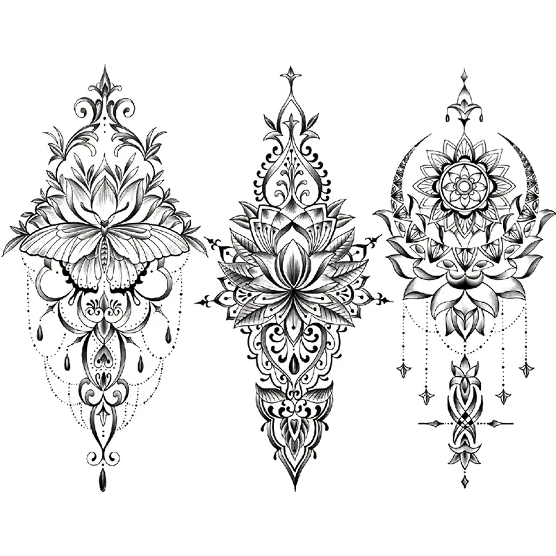 3 Pcs Lace Floral Temporary Tattoo Stickers, Waterproof Sweatproof Realistic Body Art Tattoos, Long-Lasting Suitable for All Occasions