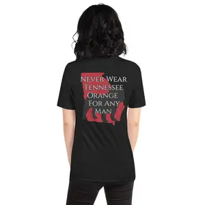 "Never Wear Tennessee Orange For Any Man," and a distressed graphic, this ultra-soft charcoal T-shirt t-shirt